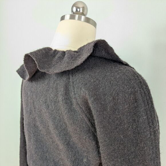 Cynthia Rowley Wool Cardigan Sweater L Brown Jacket Duster Ruffle Whimsigoth - Picture 5 of 8